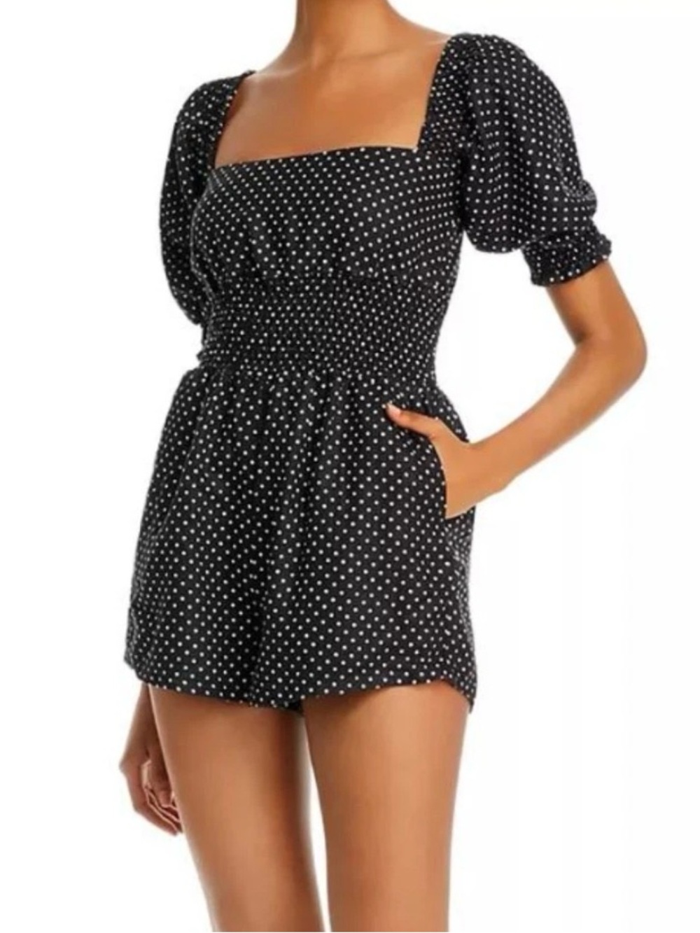 WeWoreWhat Linen Polka Dot Romper